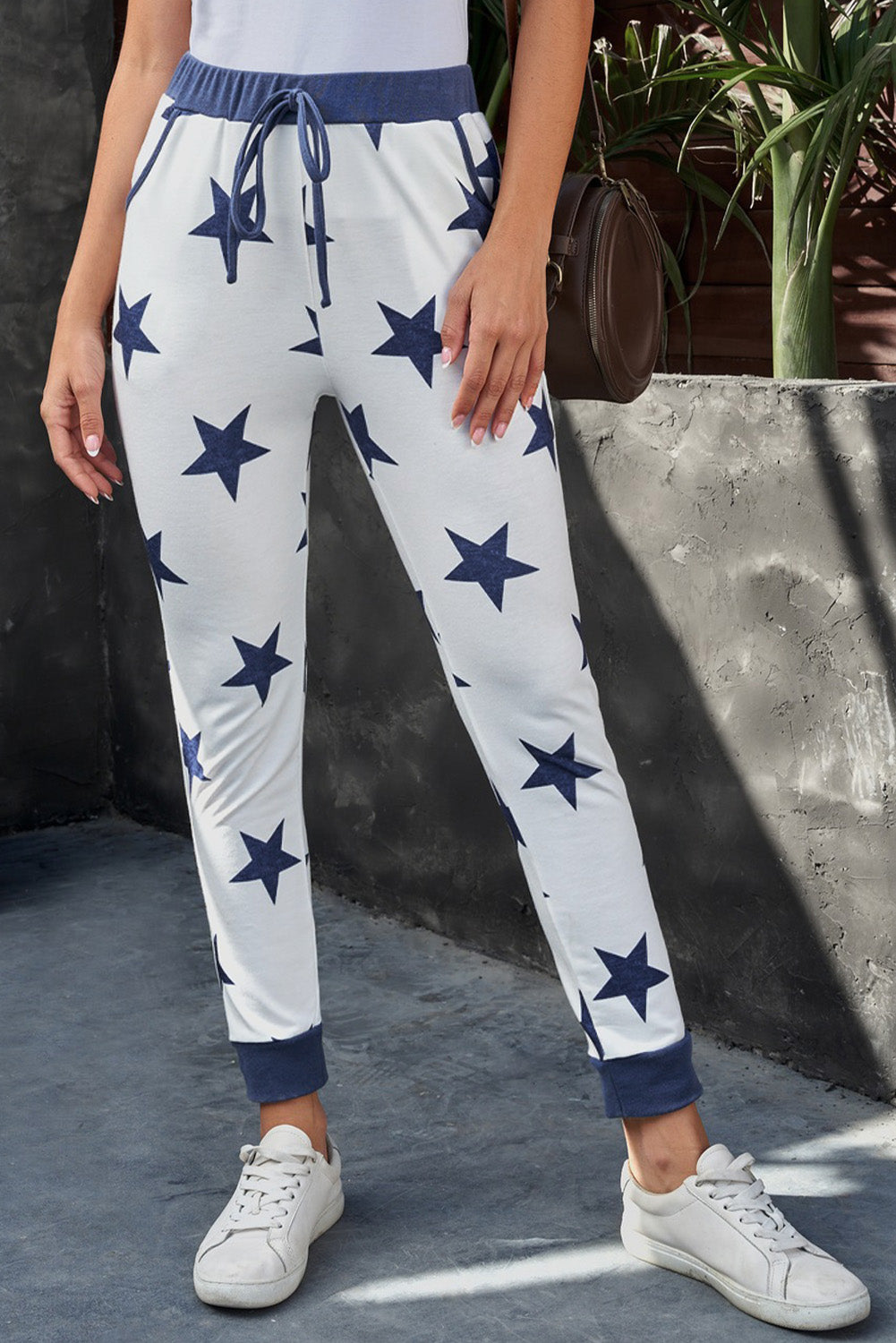 God Bless America Star Print Drawstring Joggers