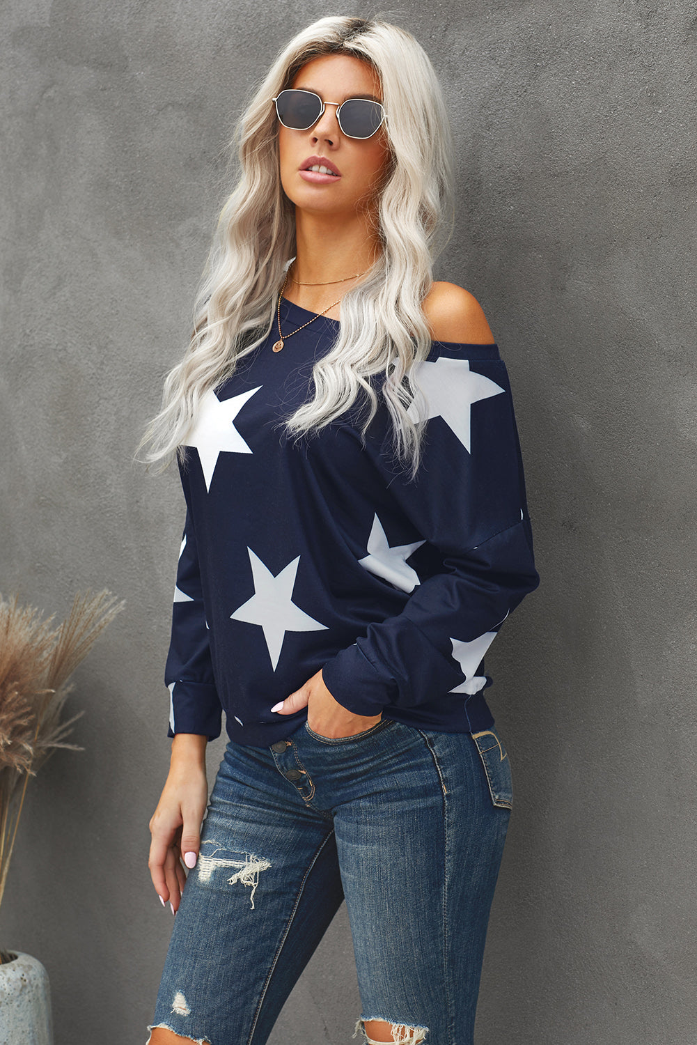 God Bless America Star Print Sweatshirt