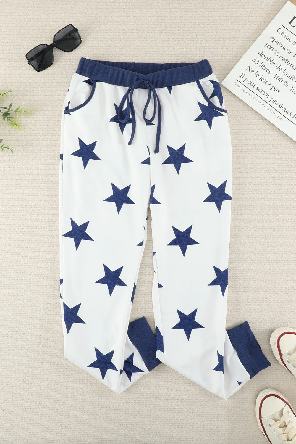 God Bless America Star Print Drawstring Joggers