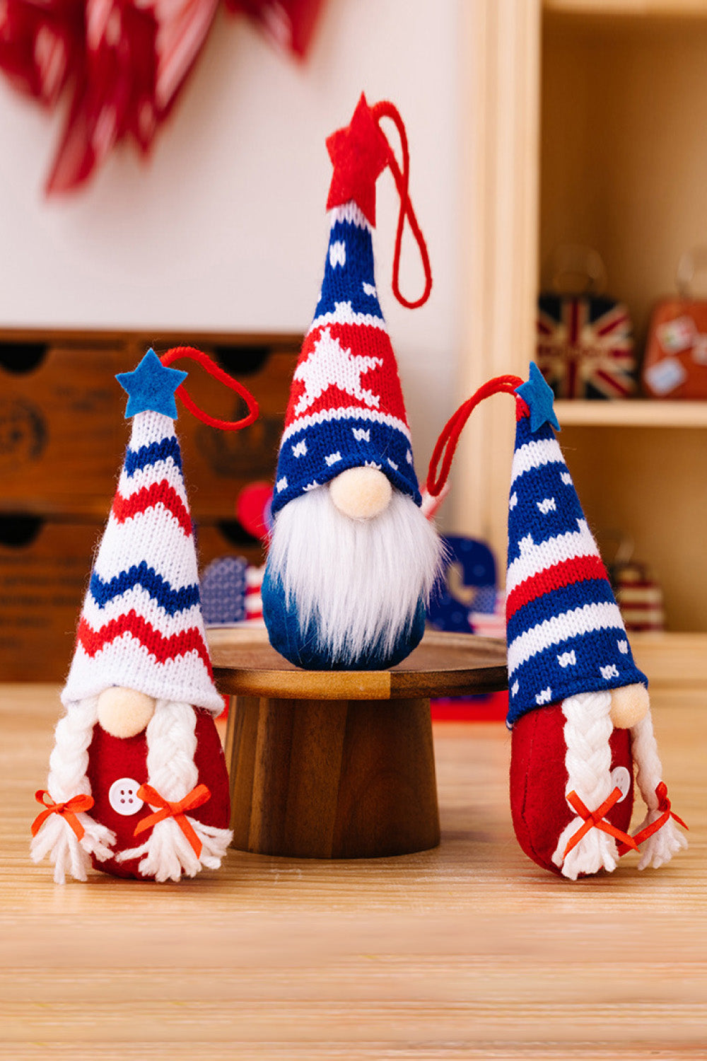 God Bless America 4-Piece Knit Hanging Gnomes