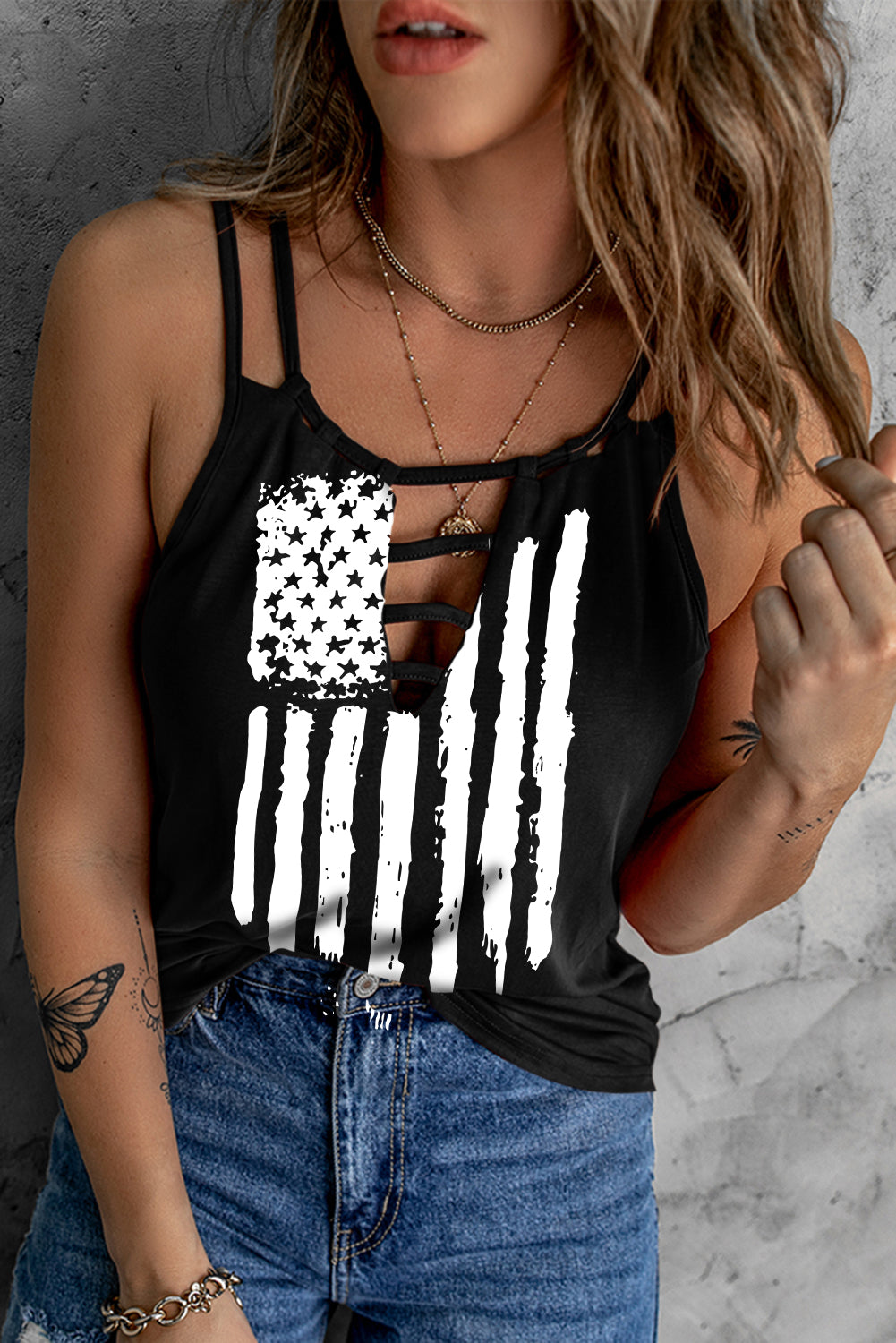 God Bless America Stars and Stripes Ladder Cami