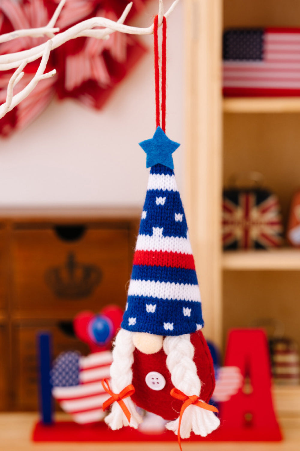 God Bless America 4-Piece Knit Hanging Gnomes