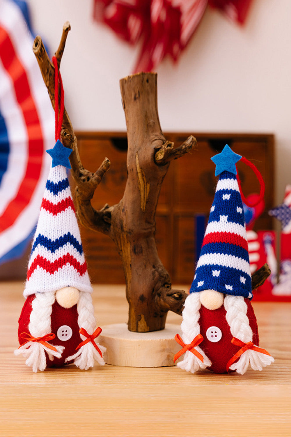 God Bless America 4-Piece Knit Hanging Gnomes