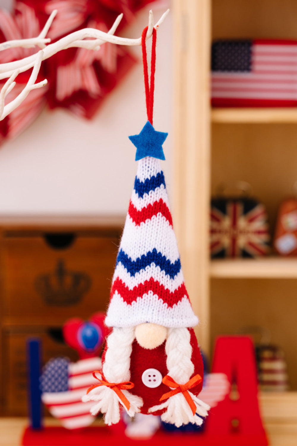 God Bless America 4-Piece Knit Hanging Gnomes