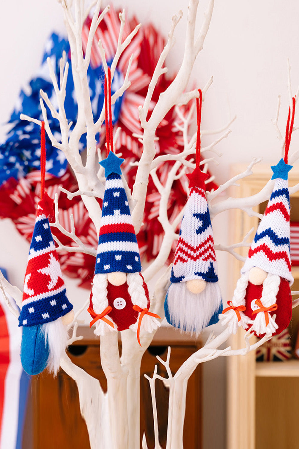 God Bless America 4-Piece Knit Hanging Gnomes