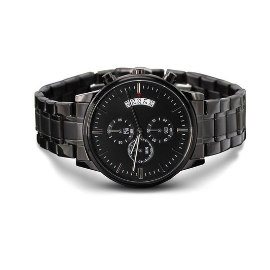 Black Chronograph Watch w/Customizable Engraved Message