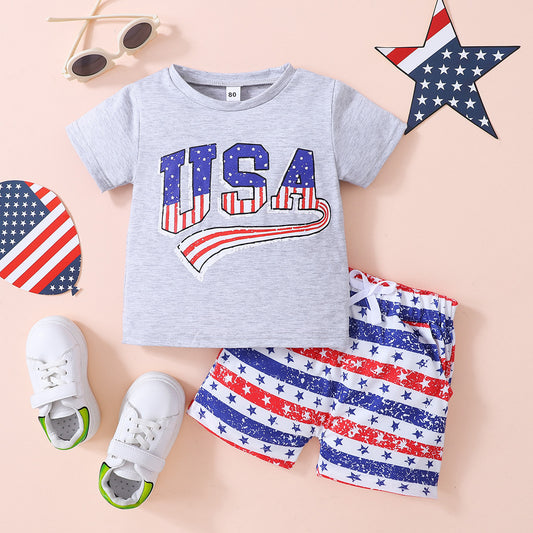 God Bless America Kids USA Tee and Stars and Stripes Shorts Set