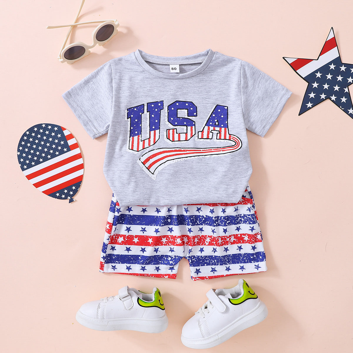 God Bless America Kids USA Tee and Stars and Stripes Shorts Set