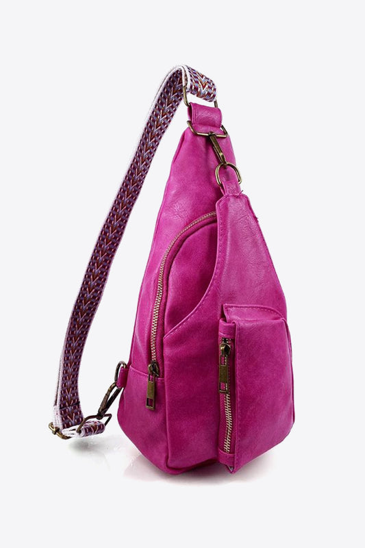 Pocketed PU Leather Sling Bag