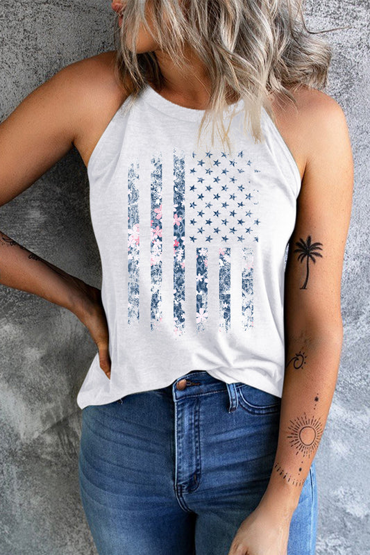 God Bless America Floral Flag Grecian Neck Tank