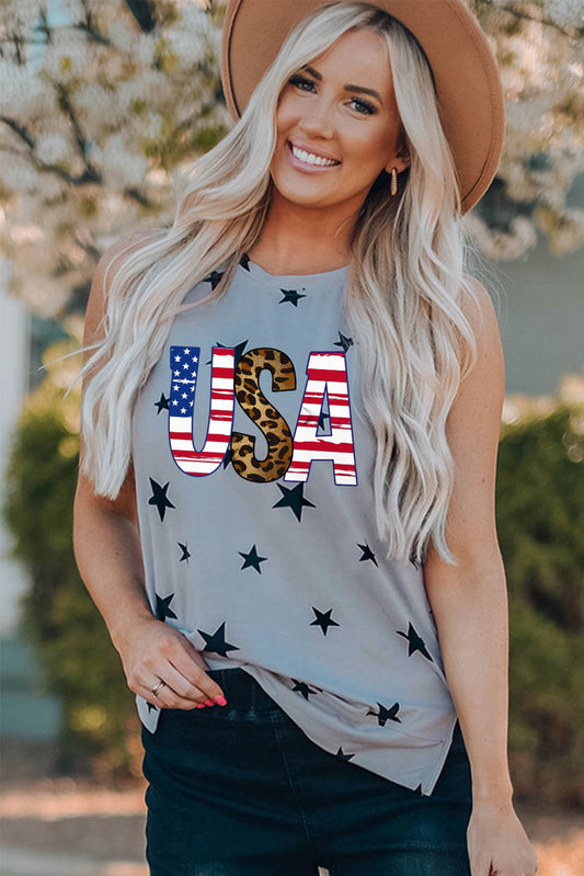 God Bless America USA Star Print Tank