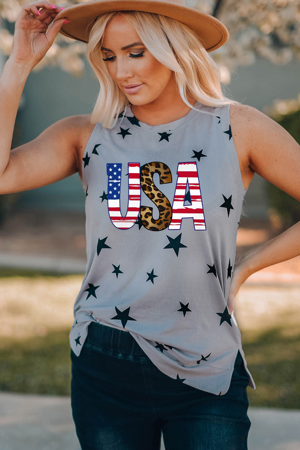 God Bless America USA Star Print Tank